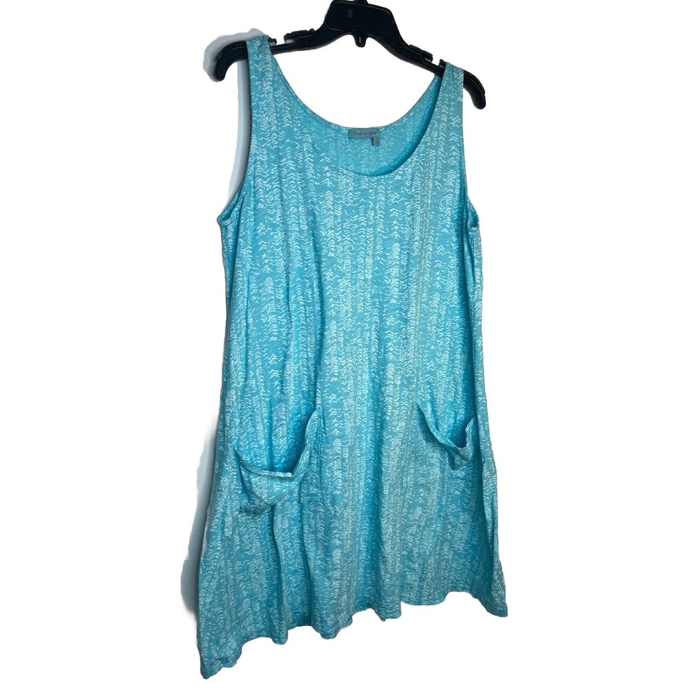 Fresh Produce Blue Ocean Tide Patterned Dress Beach Cotton XL